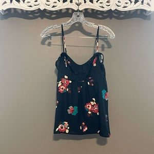 American Eagle Women Top S Navy Floral Smock Back Spaghetti Strap